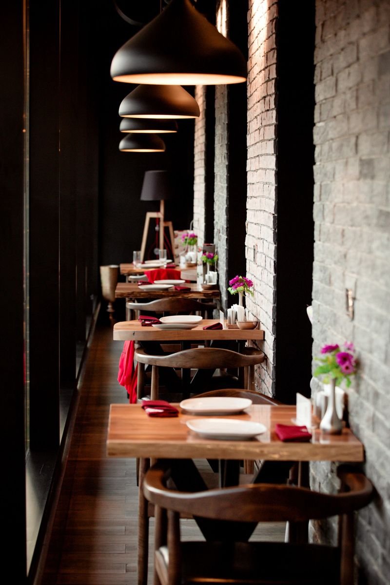 Restaurant interior with window tables